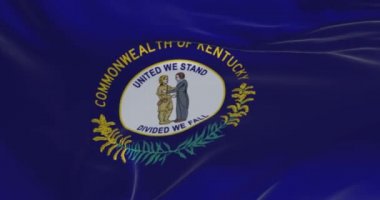 The US state flag of Kentucky waving in the wind. Kentucky is a state in the Southeastern region of the United States. Textile background