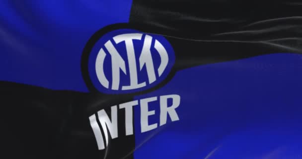 Milan Italy July 2022 Flag Inter Football Club Waving Wind — Vídeo de Stock