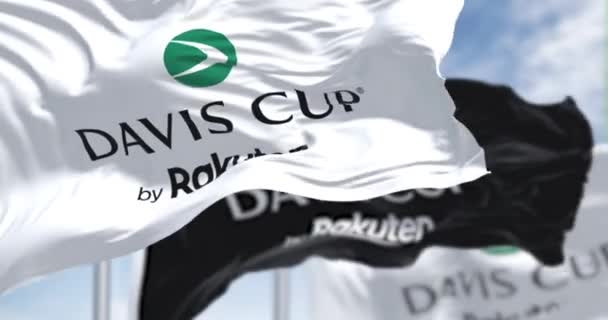 Bologna Italy July 2022 Flags Davis Cup Rakuten Waving Wind — Stockvideo