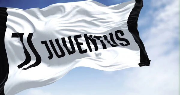 Turin Italy July 2022 Flag Juventus Football Club Waving Juventus — стоковое фото