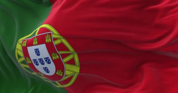 Close View Portugal National Flag Waving Wind Portugal European Country — 비디오