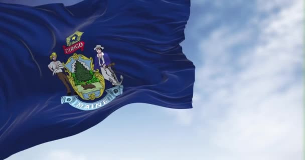 State Flag Maine Waving Wind Maine State New England Region — Wideo stockowe