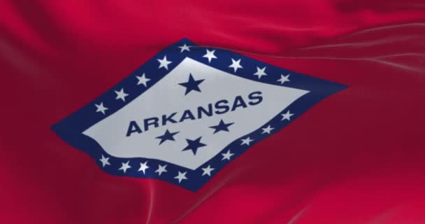 Close State Flag Arkansas Waving Wind Clear Day Democracy Independence — Αρχείο Βίντεο