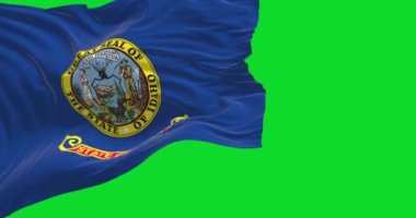 The US state flag of Idaho waving in the wind isolated on a green background. Idaho is a state in the Pacific Northwest region of the United States. Seamless loop in slow motion