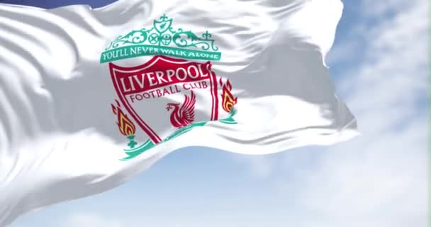 Liverpool Egyesült Királyság 2022 Május Liverpooli Labdarúgó Klub Zászlaja Egy — Stock videók