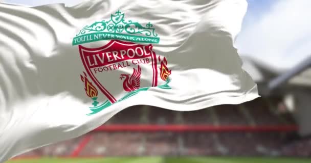 Liverpool May 2022 Flag Liverpool Football Club Waving Wind Anfield — Stockvideo