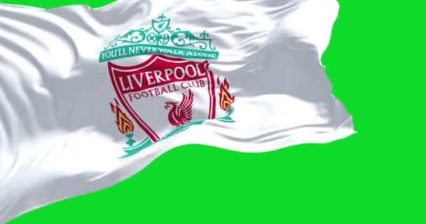 Liverpool May 2022 Flag Liverpool Football Club Waving Isolated Green — Stockvideo