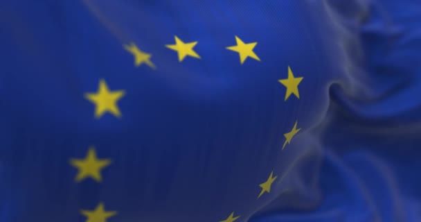 Vista Perto Bandeira União Europeia Acenando Vento União Europeia Uma — Vídeo de Stock