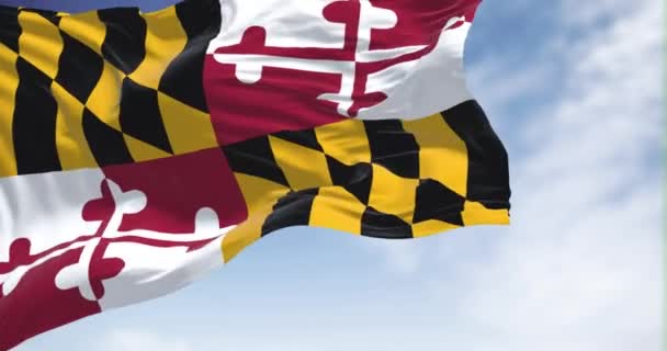 State Flag Maryland Waving Wind Clear Day Maryland State Mid — Stock video
