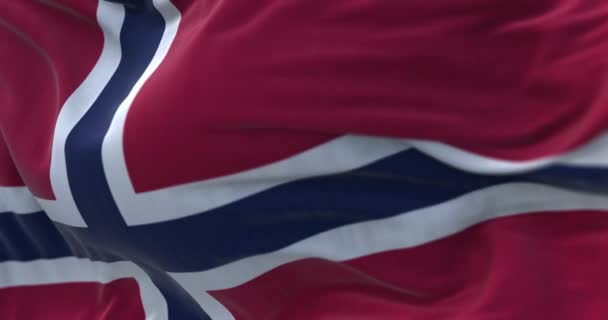 Close View Norway National Flag Waving Wind Norway Nordic Country — стокове відео