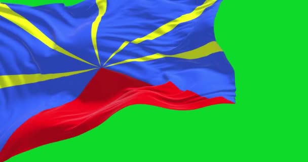 Flag Reunion Waving Wind Isolated Green Background Reunion Island Indian — Video Stock