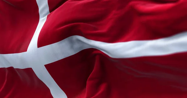 Close View Denmark National Flag Waving Wind Denmark Nordic Country — Stockfoto