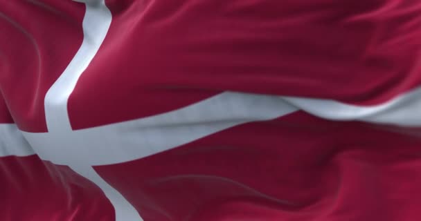 Close View Denmark National Flag Waving Wind Denmark Nordic Country — Stockvideo