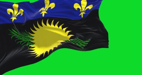 Flag Guadeloupe Waving Wind Isolated Green Background Guadeloupe Overseas Department — ストック動画