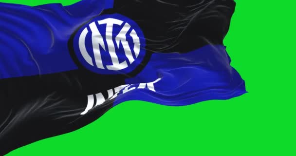 Milan Italy July 2022 Flag Inter Waving Wind Isolated Green — Stockvideo