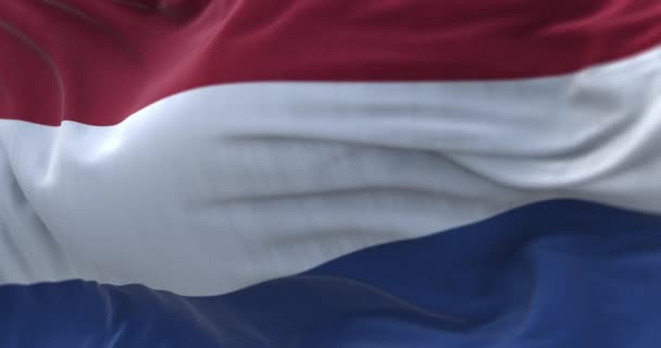Close View Netherlands National Flag Waving Wind Netherlands Country Located — стоковое видео