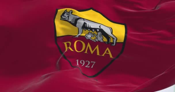 Řím Itálie Červenec 2022 Vlajka Roma Mává Roma Profesionální Fotbalový — Stock video