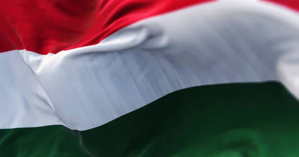 Közelkép Szélben Lengő Magyar Nemzeti Zászlóról Magyarország Egy Tengerparttal Nem — Stock Fotó