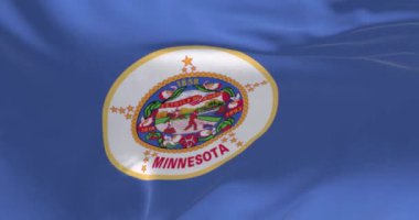 The US state flag of Minnesota waving in the wind. Minnesota is a state in the upper midwestern region of the United States. Fabric textured background. Seamless loop in slow motion