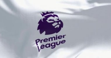 Londra, ENG, Temmuz 2022: Premier Lig bayrağının rüzgarda dalgalanması. Premier League, İngiliz futbol ligi sisteminin en üst seviyesidir. Kumaş desenli arka plan. İllüstrasyon başyazısı. Yavaş çekimde kusursuz döngü