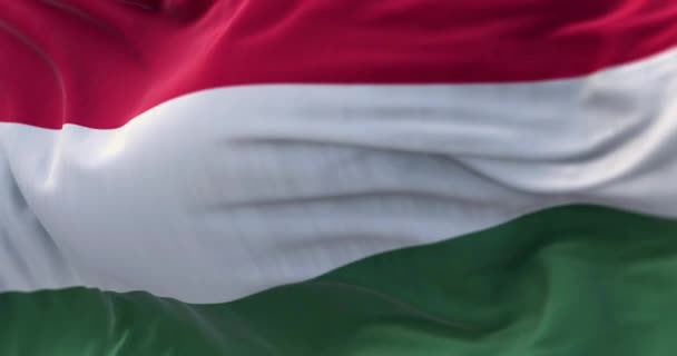 Close View Hungary National Flag Waving Wind Hungary Landlocked Country — стокове відео
