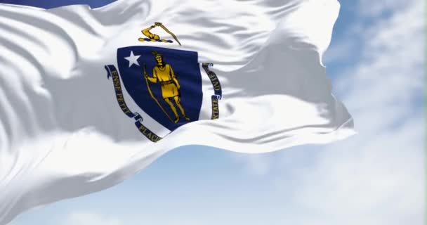 State Flag Massachusetts Waving Wind Massachusetts Most Populous State New — стоковое видео