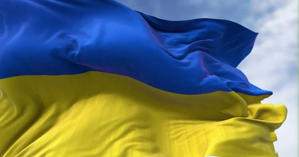 Detail Národní Vlajky Ukrajiny Vlnící Větru Demokracie Politika Vlastenectví Selektivní — Stock fotografie
