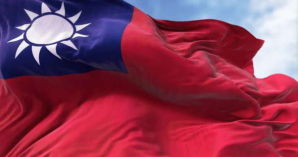 Close View Taiwan Flag Waving Wind Taiwan Officially Republic China — Stok fotoğraf