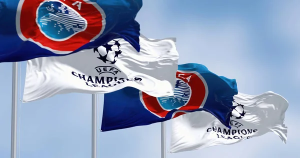 Istanbul Tur July 2022 Flags Uefa Uefa Champions League Waving — Stock Photo, Image