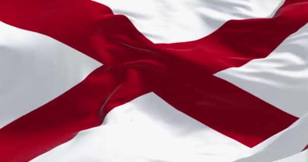 Primer Plano Bandera Del Estado Alabama Ondeando Viento Alabama Estado — Vídeos de Stock
