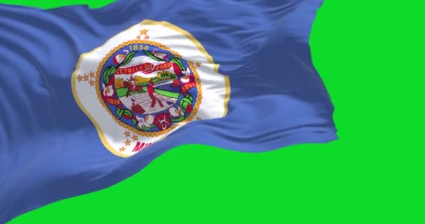 State Flag Minnesota Waving Isolated Green Background Minnesota State Upper — Video Stock