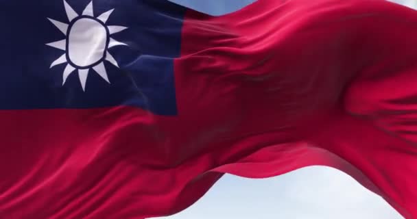Pohled Zblízka Vlajku Tchaj Wanu Vlnící Větru Tchaj Wan Oficiálně — Stock video