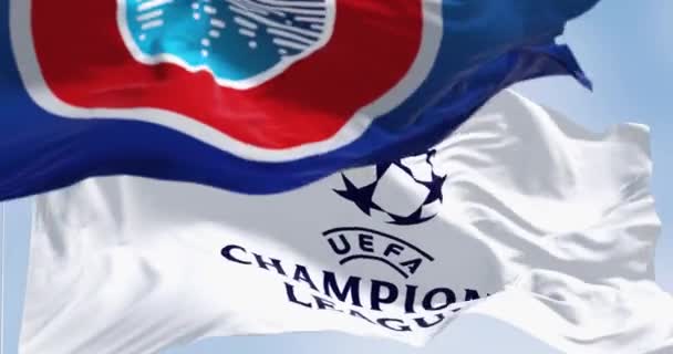 Istanbul Tur July 2022 Flags Uefa Uefa Champions League Waving — Stockvideo