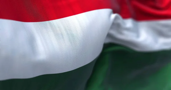 Close View Hungary National Flag Waving Wind Hungary Landlocked Country — Foto de Stock