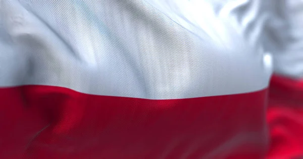 Close View Poland National Flag Waving Wind Poland Country Central — стоковое фото