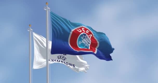 Istanbul Tur July 2022 Flags Uefa Uefa Champions League Waving — Stok video