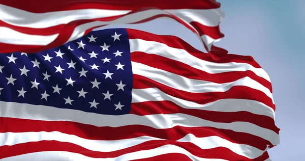 Flags United States America Waving Wind Clear Sky Background Selective — Photo