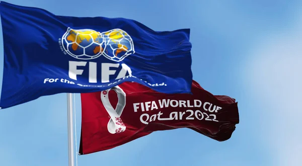Doha Qatar Januari 2022 Flaggor Med Fifa Och Qatar 2022 — Stockfoto