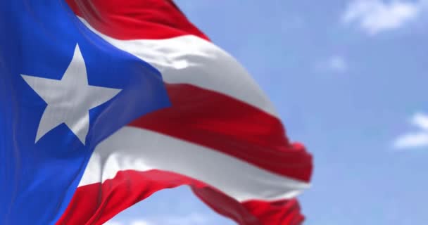 Флаг Пуэрто Рико Размахивающий Ветром Ясный День Пуэрто Рико Карибский — стоковое видео