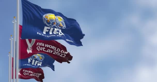 Doha Qatar January 2022 Flags Fifa Qatar 2022 World Cup — Stok Video