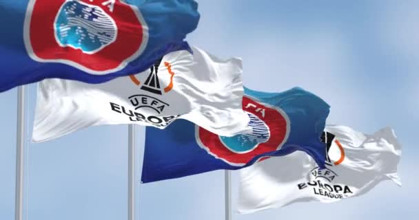 Budapest Hun July 2022 Flags Uefa Uefa Europa League Waving — 图库视频影像