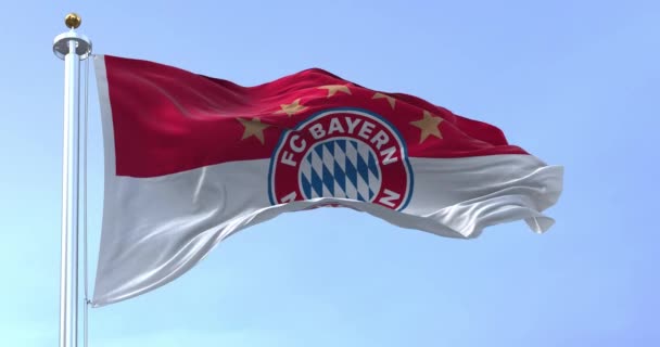 Munich Ger May 2022 Bayern Munich Flag Waving Wind Ясний — стокове відео