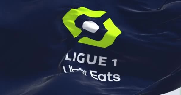 Paris Fra July 2022 Close Ligue Flag Waving Wind Ligue — ストック動画