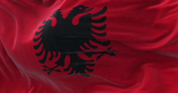 Close View Albanian National Flag Waving Wind Albania Country Southeastern — Vídeos de Stock