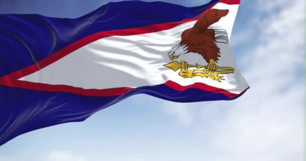 American Samoa Flag Wind Clear Day American Samoa Unincorporated Territory — стоковое видео