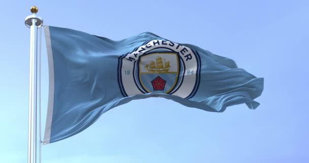Manchester May 2022 Seamless Slow Motion Flag Manchester City Football — Vídeos de Stock