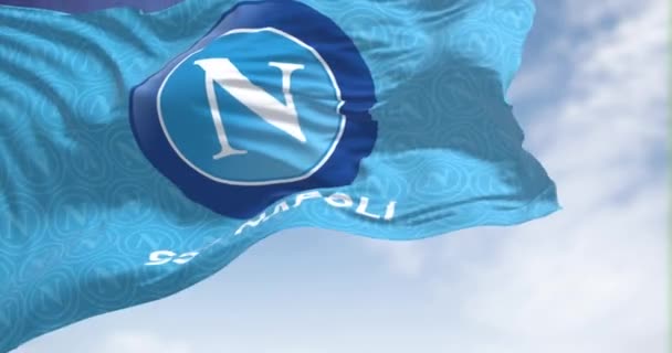 Naples Italy July 2022 Flag Ssc Napoli Waving Ssc Napoli — Video Stock