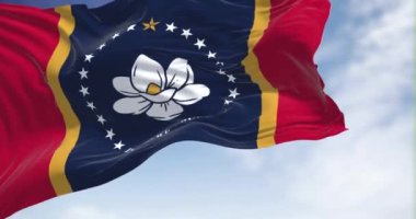 Mississippi 'nin ABD bayrağı rüzgarda dalgalanıyor. Mississippi, ABD 'nin güneydoğu bölgesinde bir eyalettir. Demokrasi ve bağımsızlık. Yavaş çekimde kusursuz döngü