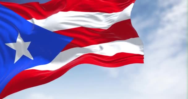 Flag Puerto Rico Waving Wind Clear Day Puerto Rico Caribbean — Vídeos de Stock