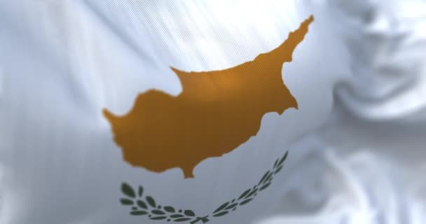 Close View Republic Cyprus National Flag Waving Wind Fabric Textured — Stockvideo